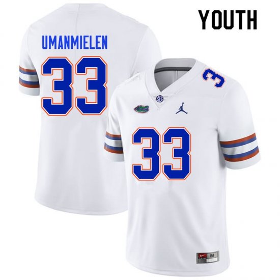 Youth Florida Gators #33 Princely Umanmielen NCAA Nike White Authentic Stitched College Football Jersey MJR8162CA